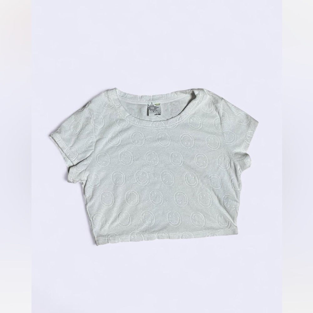 Aerie White Terry Cloth Smiley Crop Top